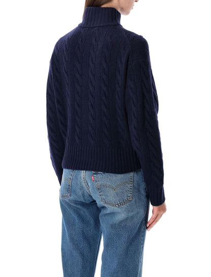 Polo Ralph Lauren Kabelstickad tröja i ull och kashmir med halv dragkedja