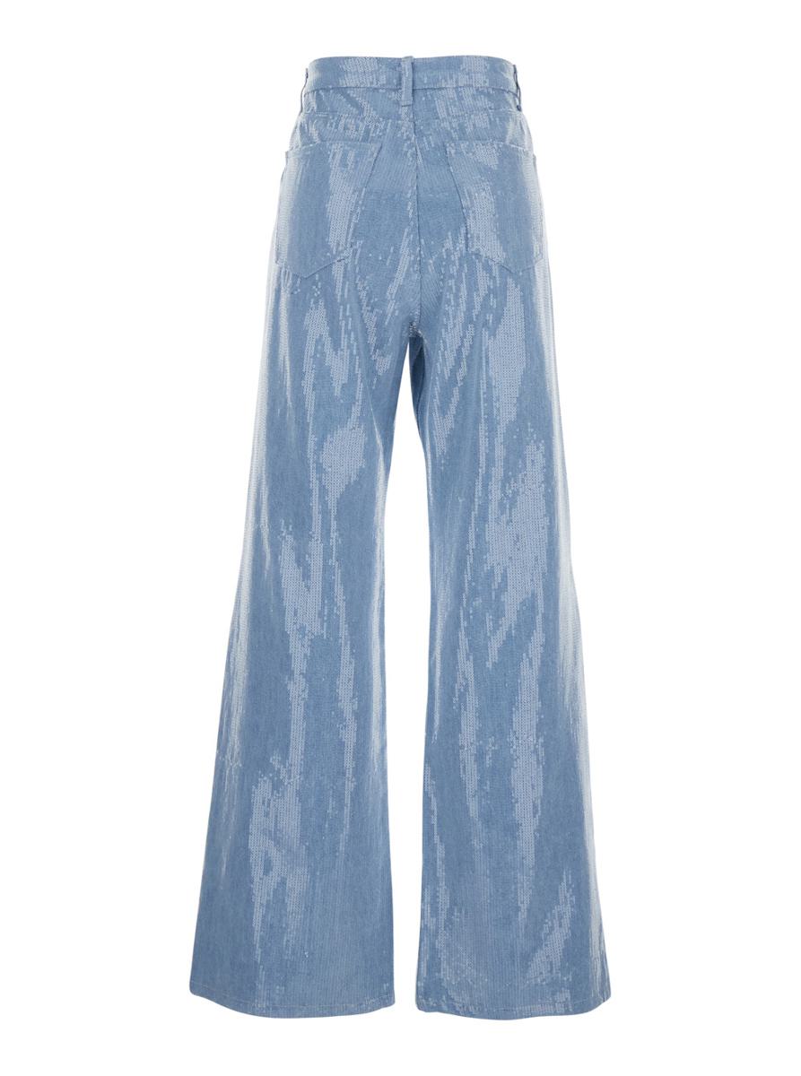 Ljusblå femficksjeans med paljetter i tyg för kvinna