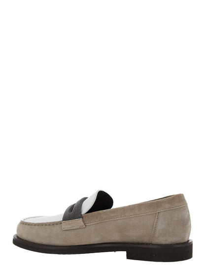 Beige Loafers Med Monildetalj Och Kedja I Mocka Dam