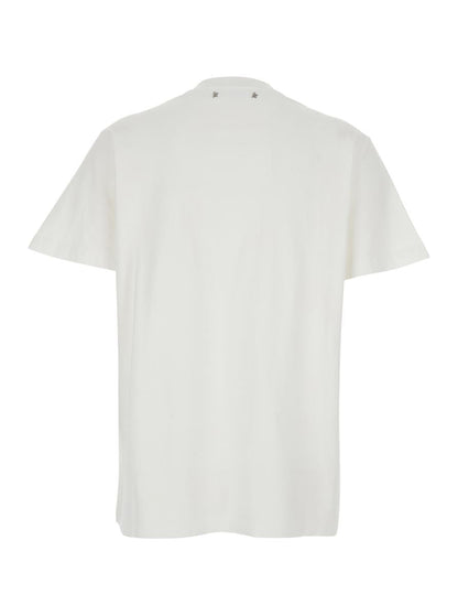 Vit rundhalsad t-shirt med strassdekorationer på kragen och logotypdetalj baktill i bomull för kvinnor