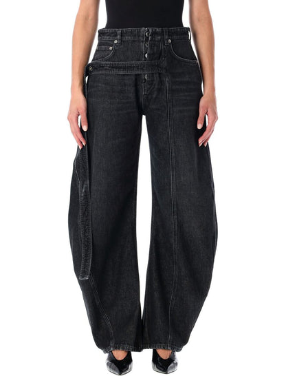 Jean Paul Gaultier svarta denimjeans med lös passform och remmar