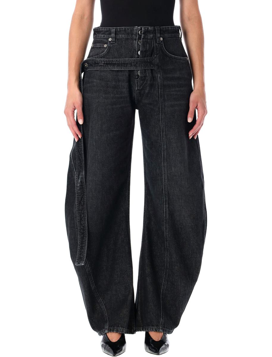 Jean Paul Gaultier svarta denimjeans med lös passform och remmar