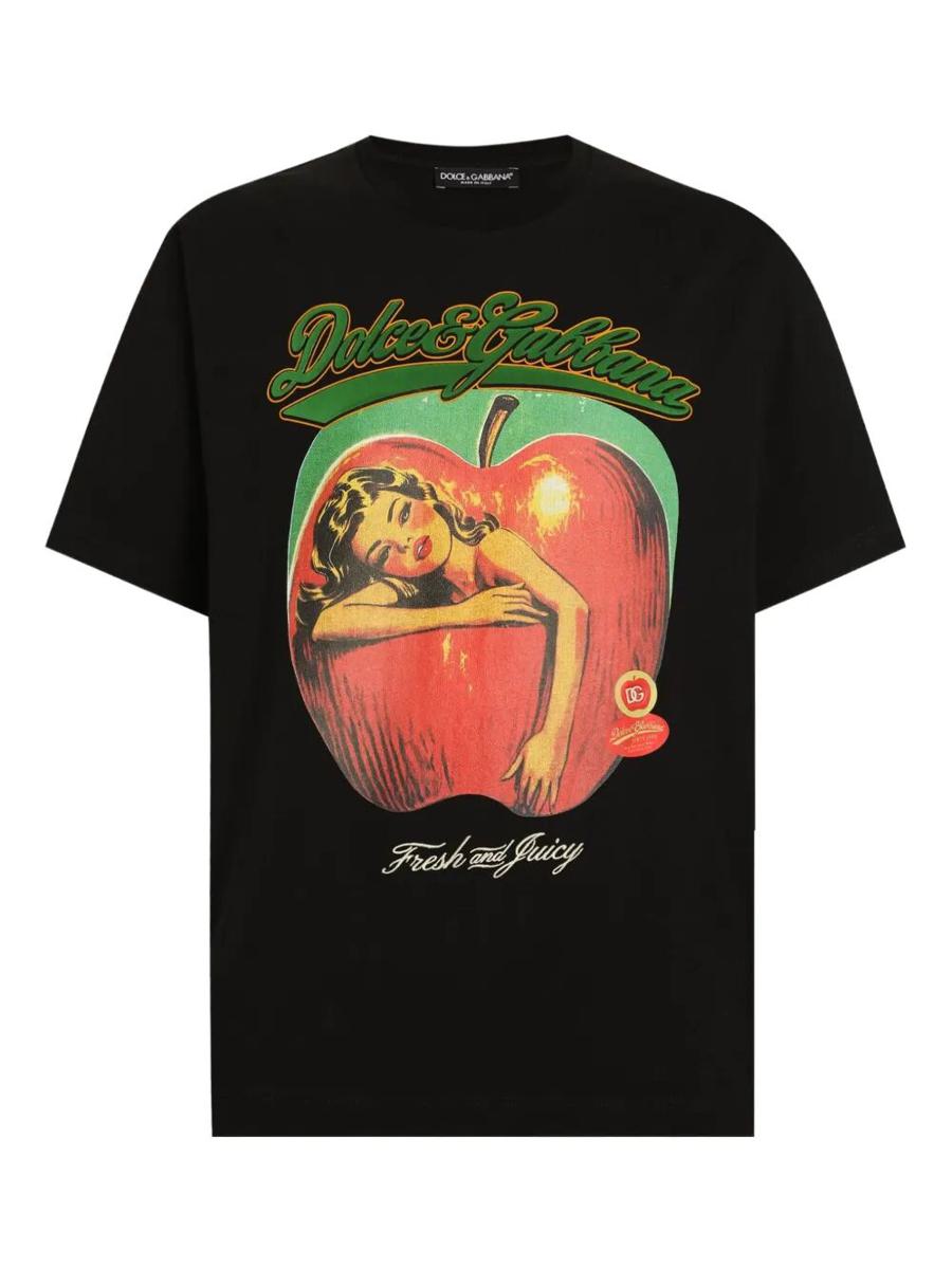 Dolce &amp; Gabbana Äppletryckt bomullst-shirt Kläder
