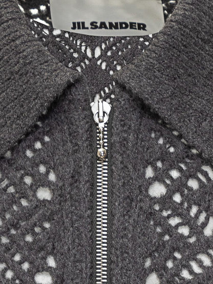 Jil Sander Jil Sander Grå Broderad Stickad Jacka