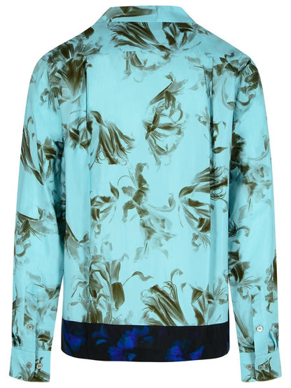 Dries Van Noten ljusblå viskosskjorta