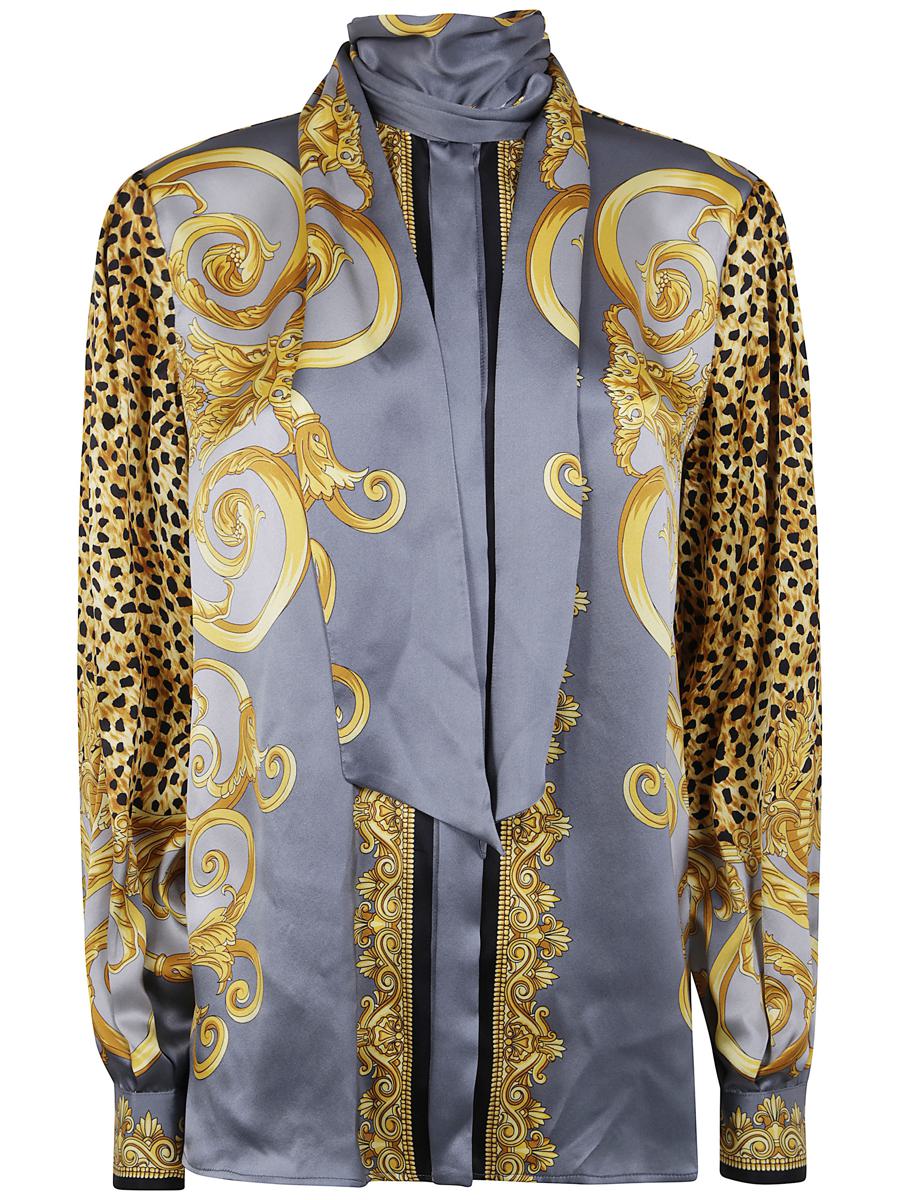 Versace Informell Skjorta Cheetah Foulard På Siden Crepe Satin Lw Kläder