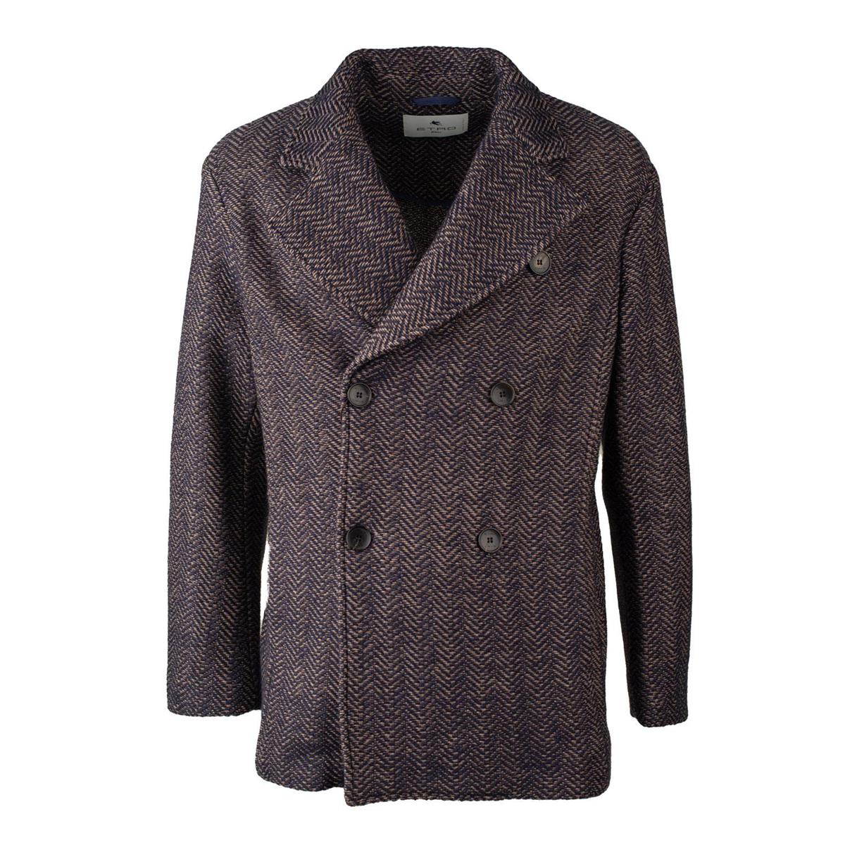 Etro Blå Och Kamelfärgad Peacoat Jacka