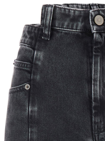 Svarta jeans med vida ben och fyra sömmar, logotyp i denim för kvinnor