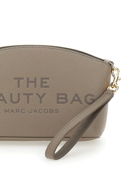 'The Beauty Bag' Grå kuvertväska med logotyptryck framtill i läder för kvinnor